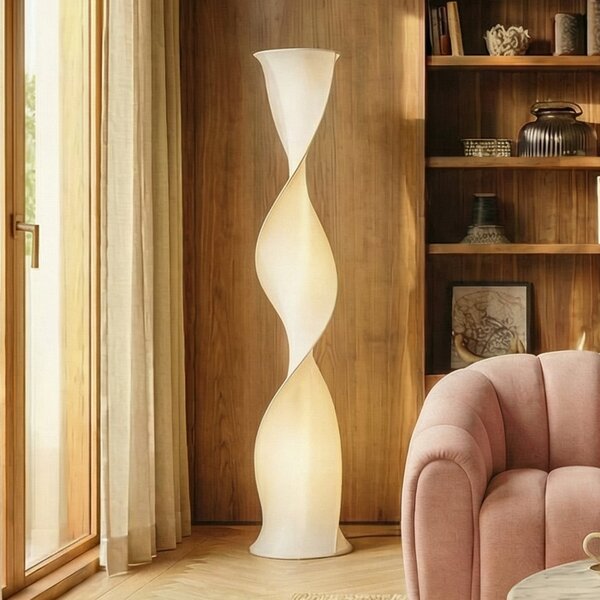 Lucande Lampadar LED Novelle, alb, CCT, înălțime 137 cm, Ø 29 reglabil, Alb, Camera de zi / sufragerie, Plastic, Design