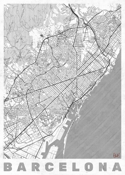 Harta Barcelona, Hubert Roguski, (30 x 40 cm)