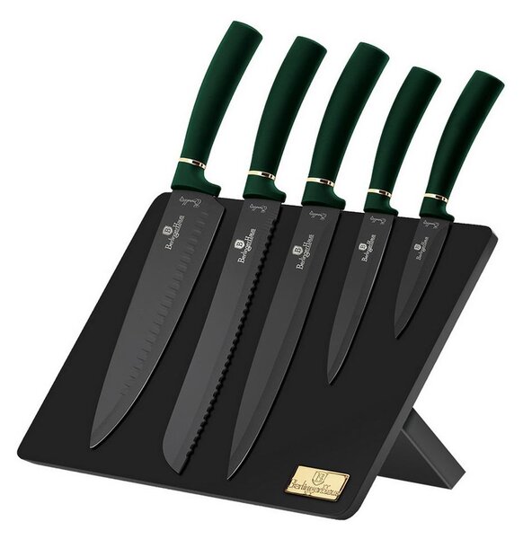 Set de cuțite din oțel inoxidabil cu suport magnetic 6 buc. verde/negru BerlingerHaus