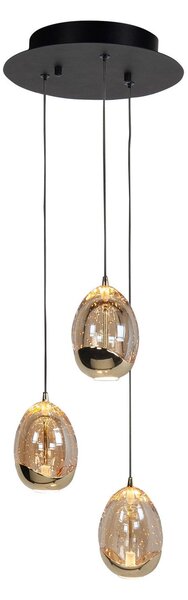 HighLight Lampă suspendată Golden Egg, chihlimbar/galben Ø 25 cm 3 becuri sticlă/metal, reglabil, Auriu / Alamă, Camera de zi / sufragerie, Metal, Modern