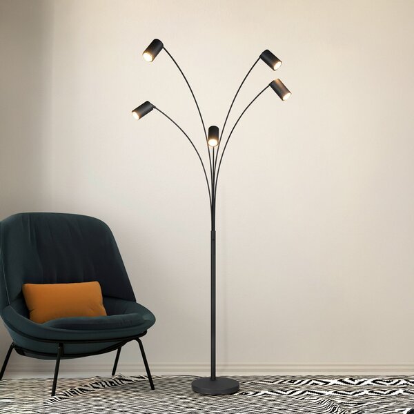 Trio Lighting Marley lampadar, negru, înălțime 200 cm, 5 becuri, metal, Negru, Camera de zi / sufragerie, Metal, Modern, Umbrelă în picioare