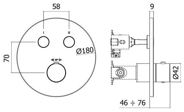 Kronenbach Smart Push baterie cadă-duș ascuns cu termostat || 19044002ES