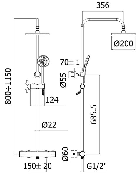 Kronenbach Universal set de duș perete cu termostat cu duș de ploaie crom 26648000 KB