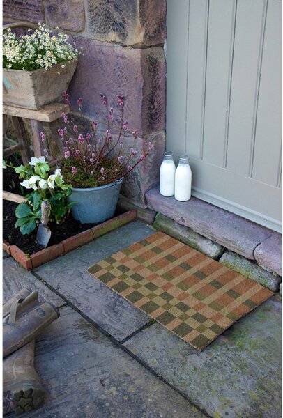 Covoraș de intrare din fibre de nucă de cocos 40x60 cm Pink and Blue Check – Artsy Doormats