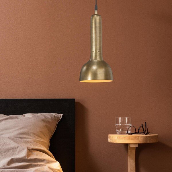 PR Home lampă suspendată Bainbridge alamă Ø 15 cm fișă metalică, Auriu / Alamă, Camera de zi / sufragerie, Metal, Casă de țară / Rustic