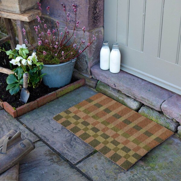 Covoraș de intrare din fibre de nucă de cocos 40x60 cm Pink and Blue Check – Artsy Doormats