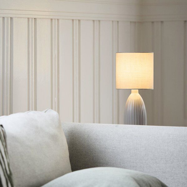 PR Home Lampă de masă Uno, gri deschis, înălțime 47 cm, material textil/ceramică, Gri, Camera de zi / sufragerie, Ceramică