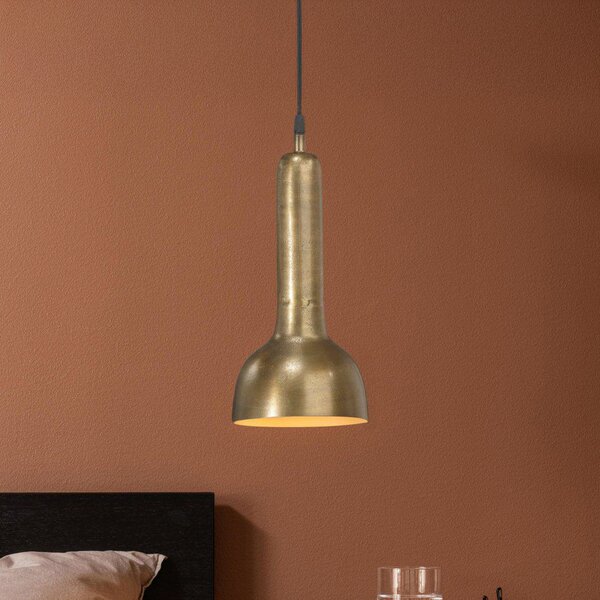 PR Home lampă suspendată Bainbridge alamă Ø 15 cm fișă metalică, Auriu / Alamă, Camera de zi / sufragerie, Metal, Casă de țară / Rustic