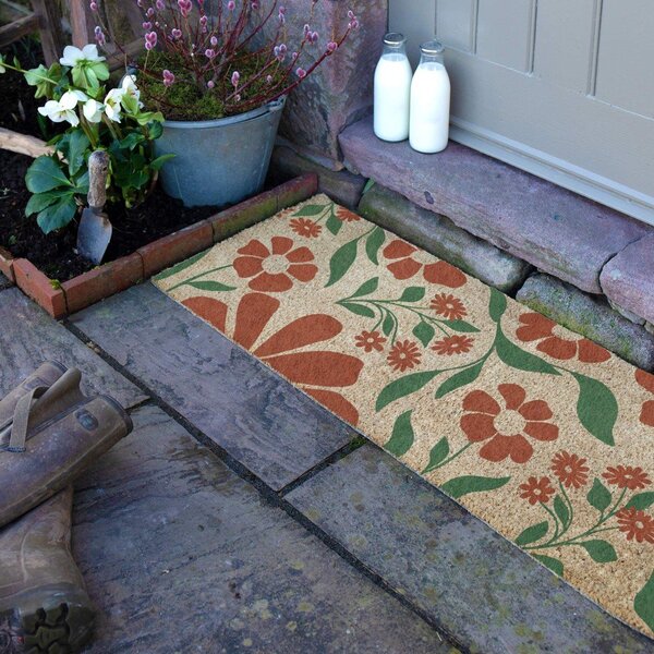 Covoraș de intrare din fibre de nucă de cocos 40x120 cm Red & Green Floral – Artsy Doormats
