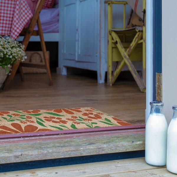 Covoraș de intrare din fibre de nucă de cocos 40x120 cm Red & Green Floral – Artsy Doormats