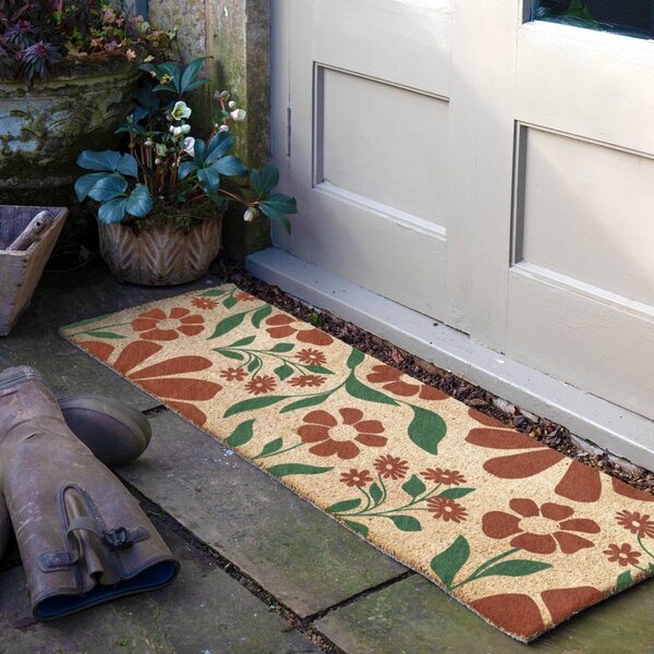 Covoraș de intrare din fibre de nucă de cocos 40x120 cm Red & Green Floral – Artsy Doormats