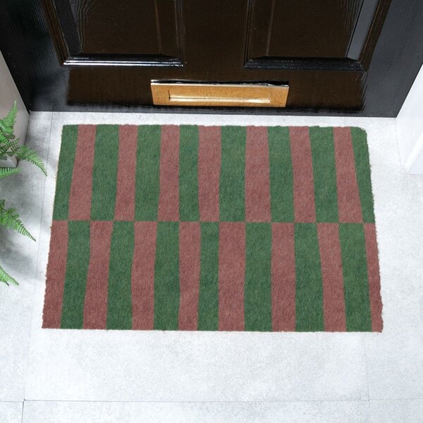 Covoraș de intrare din fibre de nucă de cocos 40x60 cm Pink & Green Half Stripes – Artsy Doormats