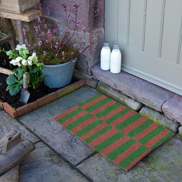 Covoraș de intrare din fibre de nucă de cocos 40x60 cm Pink & Green Half Stripes – Artsy Doormats