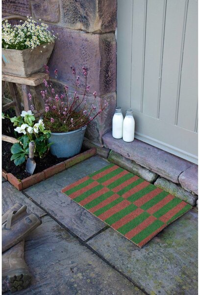 Covoraș de intrare din fibre de nucă de cocos 40x60 cm Pink & Green Half Stripes – Artsy Doormats