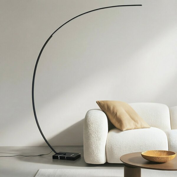 Lindby LED lampă de podea arcuită Kendra, negru, aluminiu, înălțime 180cm, reglabil, Negru, Camera de zi / sufragerie, Metal, Modern