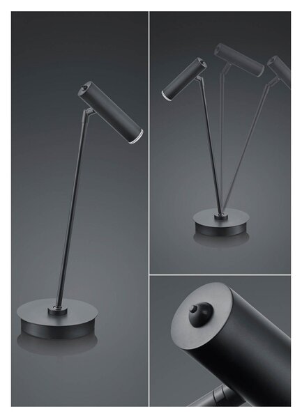 HELL Lampă de masă LED Tom, dimabilă, negru, reglabil, Negru, Camera de zi / sufragerie, Metal, Modern, Lumină de lectură
