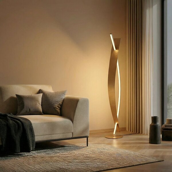 Lucande Lampadar LED Marija, auriu, dimabil, 140 cm, reglabil, Auriu / Alamă, Camera de zi / sufragerie, Metal, Modern
