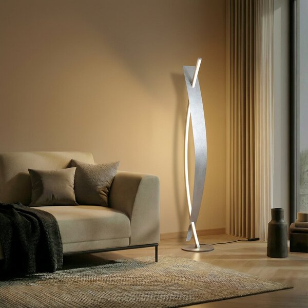 Lucande Lampadar LED Marija, argintiu, dimabil, 140 cm, reglabil, Metalic, Camera de zi / sufragerie, Metal, Modern
