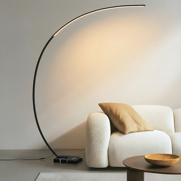 Lindby LED lampă de podea arcuită Kendra, negru, aluminiu, înălțime 180cm, reglabil, Negru, Camera de zi / sufragerie, Metal, Modern