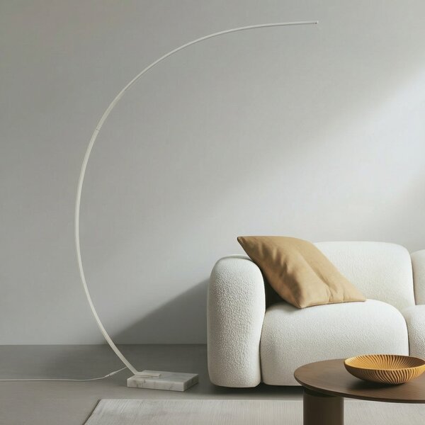 Lindby LED lampă de podea arcuită Kendra, alb, aluminiu, înălțime 180cm, reglabil, Alb, Camera de zi / sufragerie, Metal, Modern