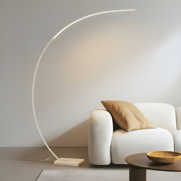 Lindby LED lampă de podea arcuită Kendra, alb, aluminiu, înălțime 180cm, reglabil, Alb, Camera de zi / sufragerie, Metal, Modern