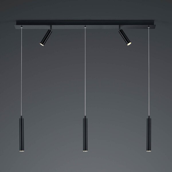 HELL Lampă suspendată LED Tom, 5 becuri, negru, reglabil, Negru, Camera de zi / sufragerie, Metal, Modern