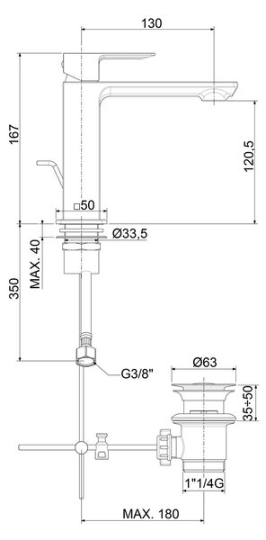 Kronenbach Quara 3.0 baterie lavoar stativ oţel KB100351C15