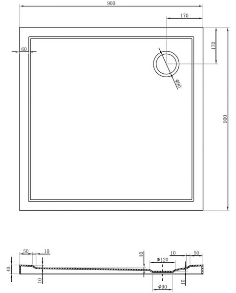 Mexen Flow cadă de duș pătrată slim 90 x 90 cm, alb lucios - 46S109090