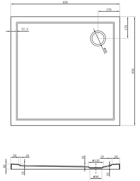 Mexen Flow cadă de duș pătrată slim 85 x 85 cm, negru mat - 46S708585