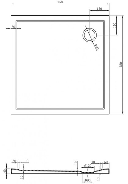 Mexen Flow dulap de duș pătrat slim 75 x 75 cm, alb lucios - 46S107575