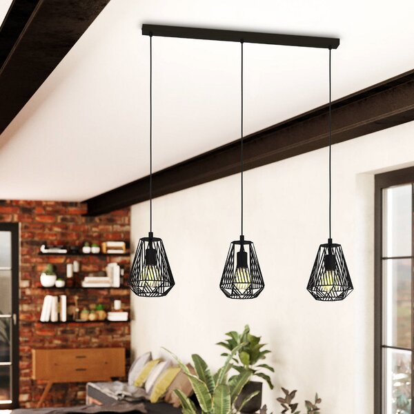 EGLO Lampă suspendată Stype, negru, lungime 96 cm, oțel, 3 becuri., reglabil, Negru, Camera de zi / sufragerie, Metal
