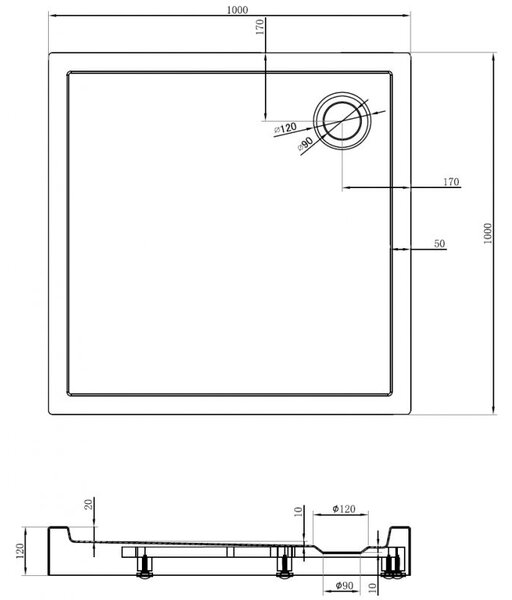 Mexen Flow+ cadă de duș pătrată 100 x 100 cm, negru mat - 46S701010H