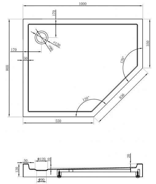 Mexen Flow+ cadă de duș pentagonală stângă 100 x 80 cm, alb lucios - 46P108010LH