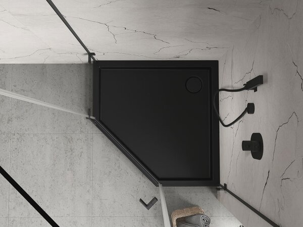 Mexen Flow+ cadă de duș pentagonală 80 x 80 cm, negru mat - 46P708080H