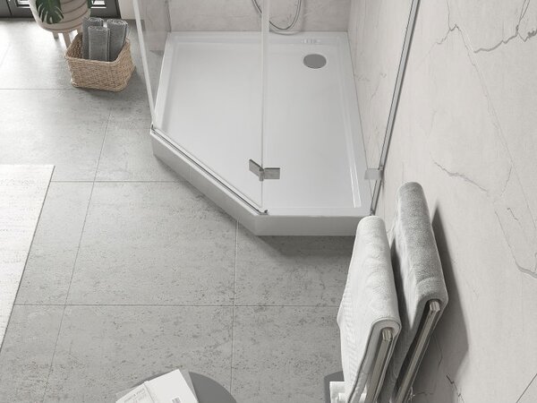 Mexen Flow+ cadă de duș pentagonală stângă 100 x 80 cm, alb lucios - 46P108010LH