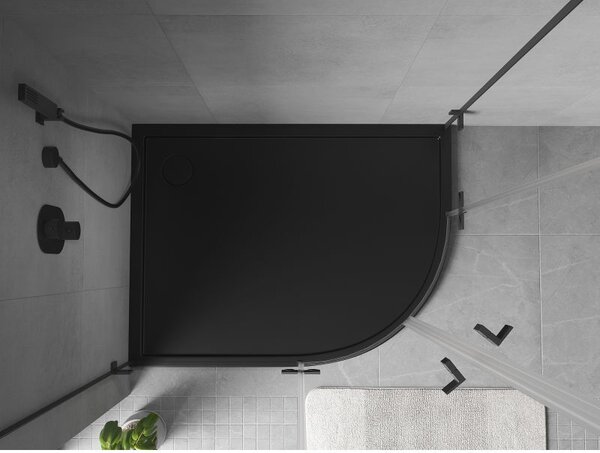 Mexen Flow cadă de duș semirotundă asimetrică slim stânga 90 x 80 cm, negru mat - 46Q708090L