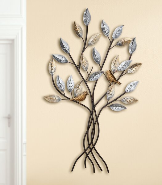 Decoratiune perete copac, BIRDS, metal, 50X76 cm