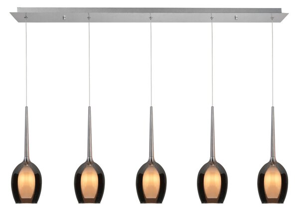 HighLight Lampă suspendată Belle, gri fumuriu/nichel, lungime 110 cm 5 becuri din sticlă, reglabil, Gri, Camera de zi / sufragerie, Sticlă, Modern