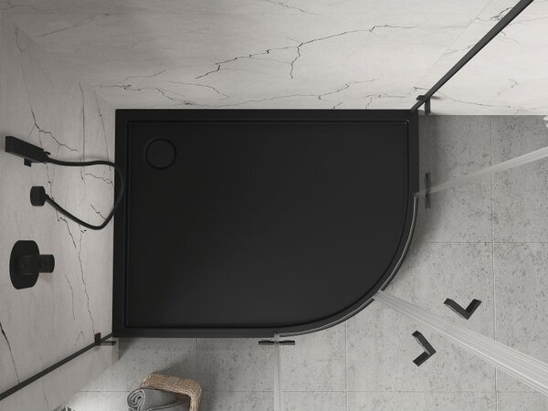 Mexen Flow+ cadă de duș semicirculară asimetrică stânga 100 x 80 cm, negru mat - 46Q708010LH