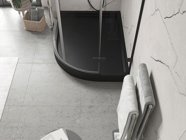 Mexen Flow+ cadă de duș semicirculară asimetrică stânga 100 x 80 cm, negru mat - 46Q708010LH