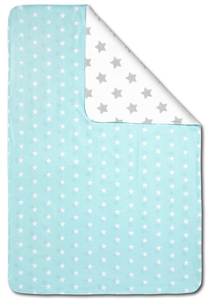 Paturica dubla din bumbac si flanel 100x75 cm Kidizi Mint Stars, 100% bumbac