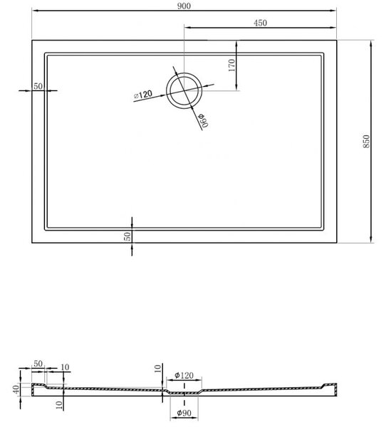 Mexen Flow cadă de duș dreptunghiulară slim 90 x 85 cm, alb lucios - 46R108590