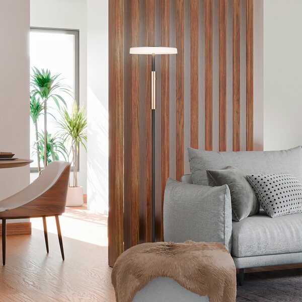 Trio Lighting Lampadar LED Celeste alb/maro 160 cm sticlă/metal Touchdim, reglabil, Negru, Camera de zi / sufragerie, Sticlă, Modern