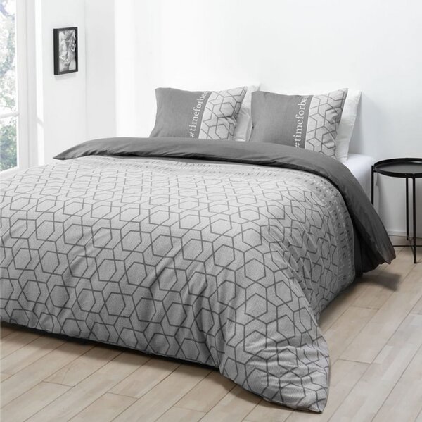 Lenjerie de pat scandinavă culoarea gri cu inscripție 160 x 200 cm