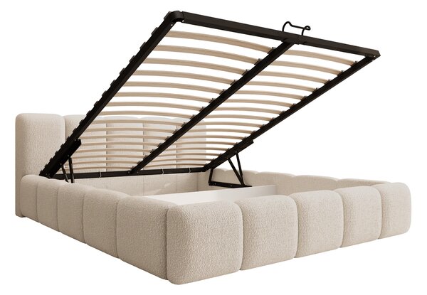 Pat tapițat Tesia 180x200 cu ladă depozitare - boucle bej Quelle 03