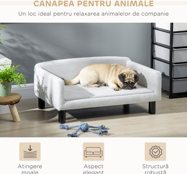 PawHut Canapea pentru Câini cu Pernă, Brațe și Spătar Gri Deschis | Aosom Romania