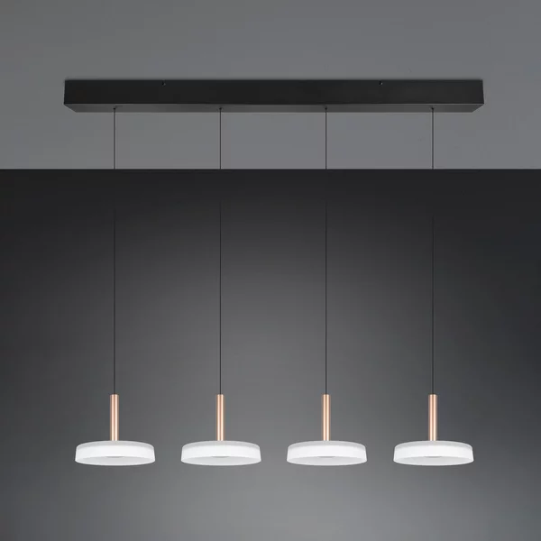 Trio Lighting Lampă suspendată LED Celeste alb/maro 115 cm 4 becuri sticlă dimabil, reglabil, Alb, Camera de zi / sufragerie, Sticlă, Modern