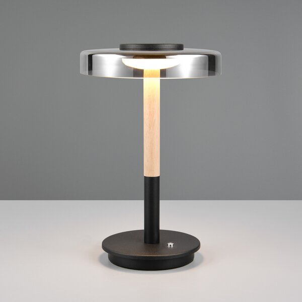 Trio Lighting LED lampă de masă Celeste crom/lemn 35 cm sticlă/metal Touchdim, reglabil, Negru, Camera de zi / sufragerie, Sticlă, Modern