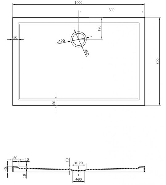 Mexen Flow cadă de duș dreptunghiulară slim 100 x 80 cm, alb lucios - 46R108010