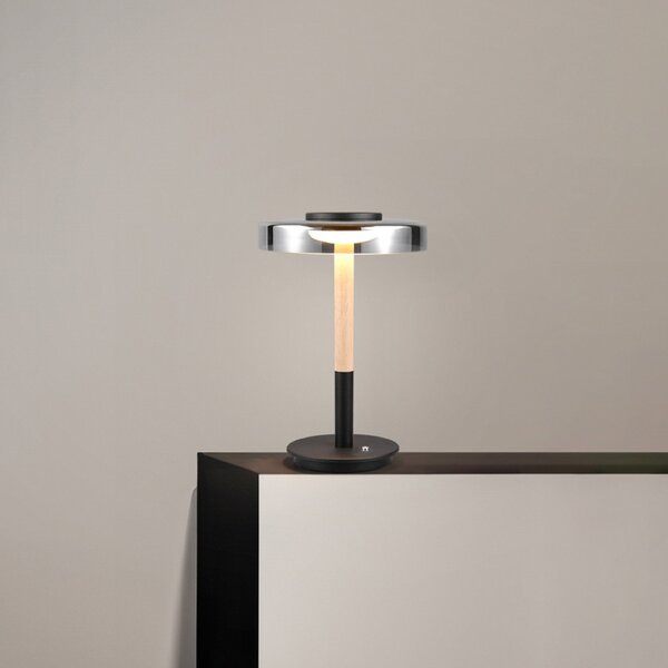 Trio Lighting LED lampă de masă Celeste crom/lemn 35 cm sticlă/metal Touchdim, reglabil, Negru, Camera de zi / sufragerie, Sticlă, Modern